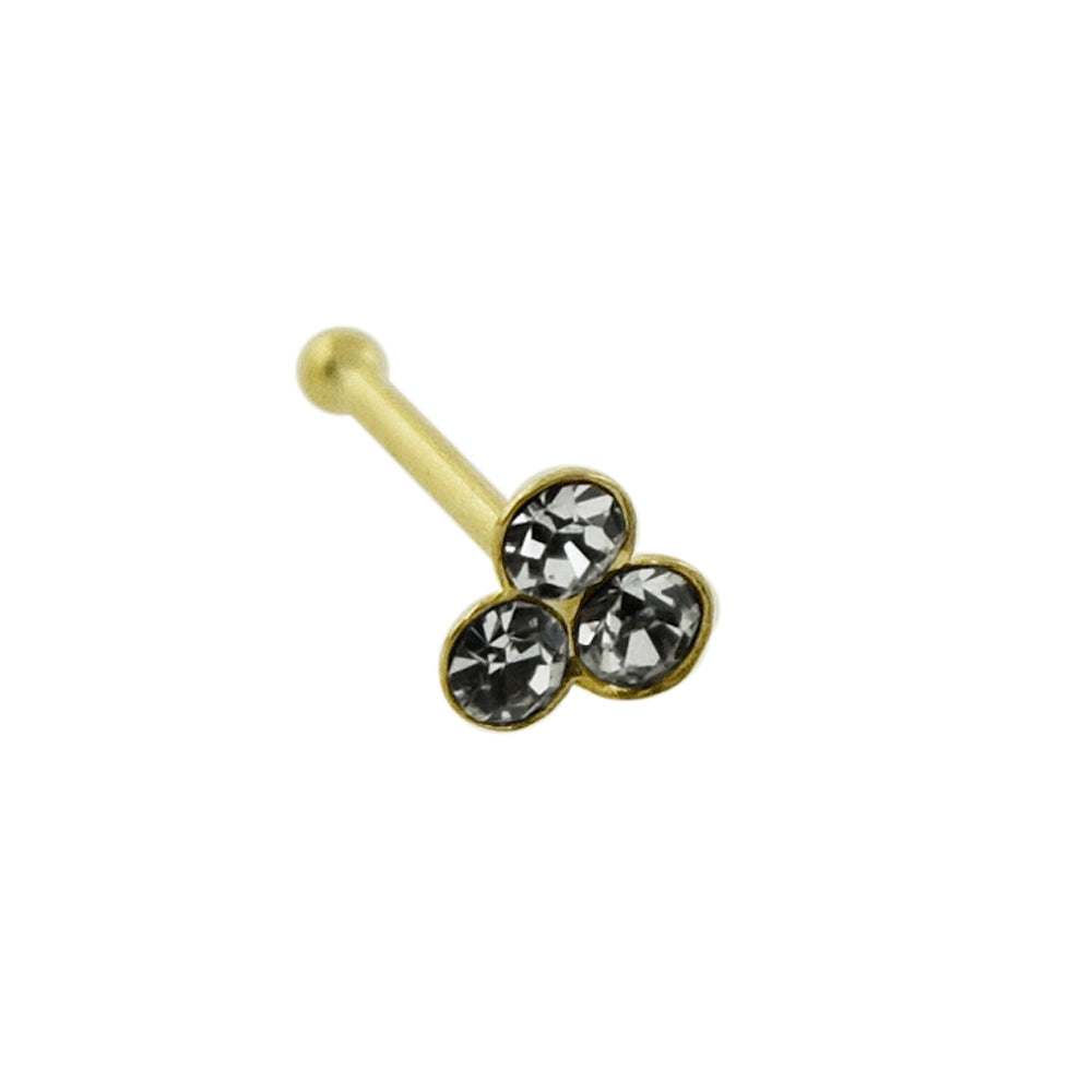9K Jeweled Triple Stone Ball End Nose Pin
