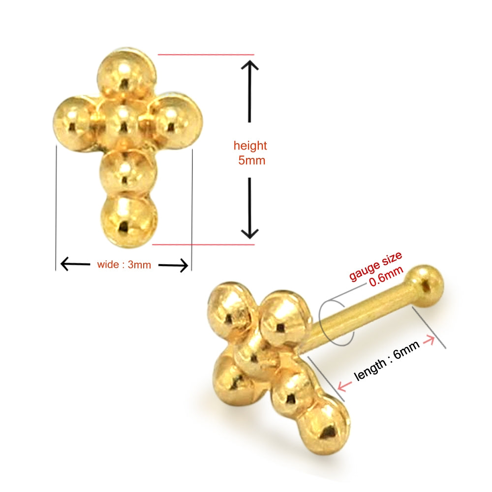 9K Gold Cross Ball End Nose Pin