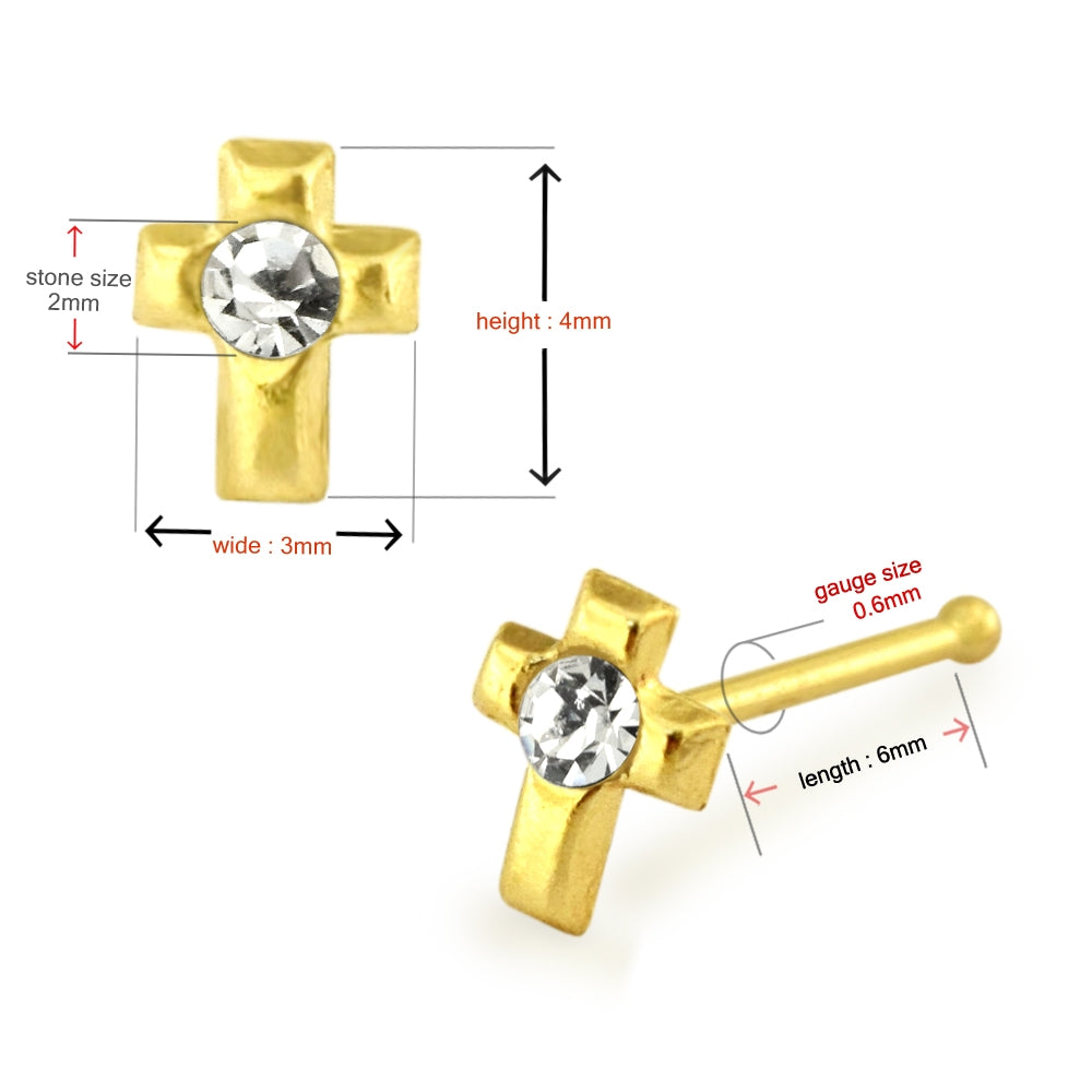 9K Gold jeweled Cross Ball End Nose Pin
