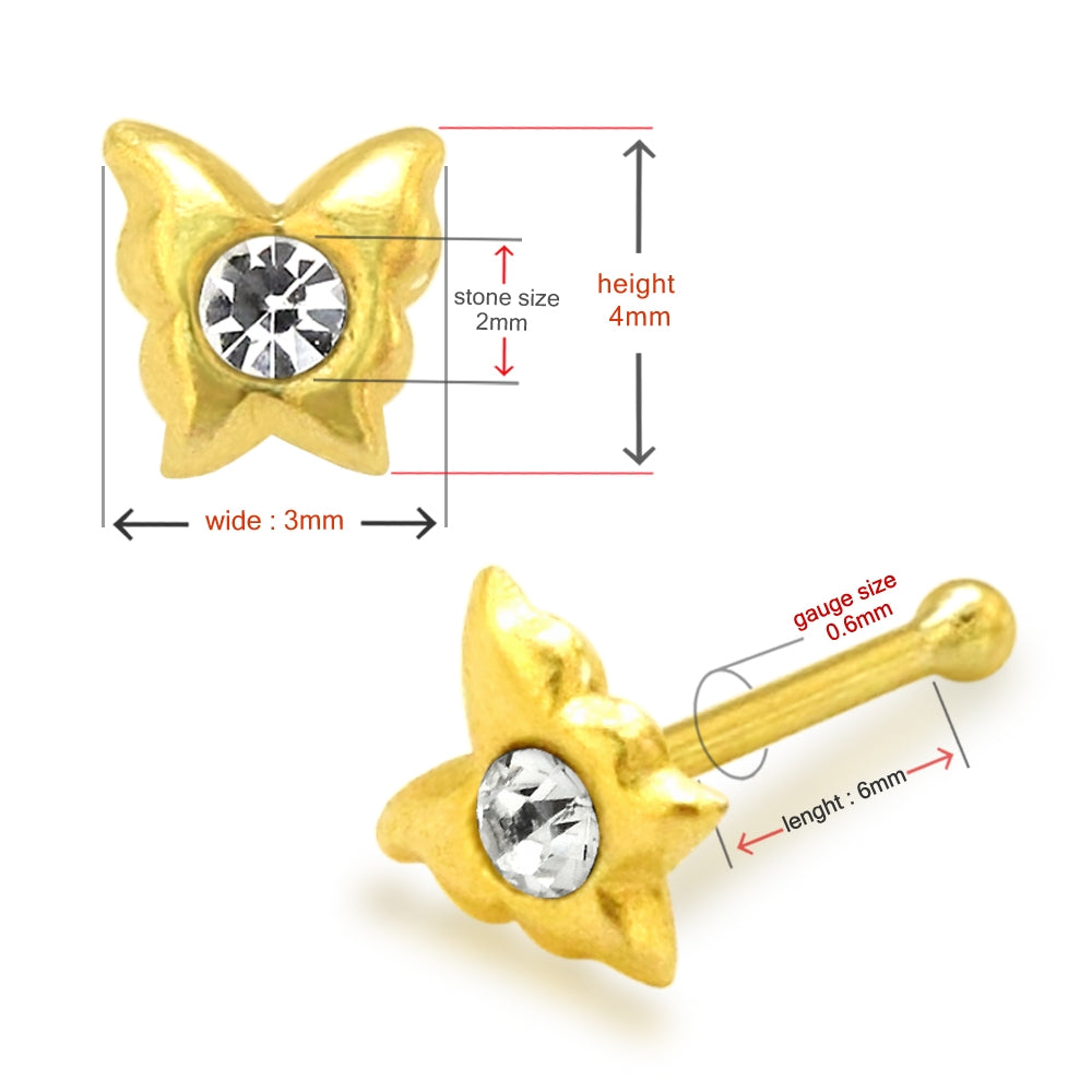 9K Gold Jeweled Butterfly Ball End Nose Pin