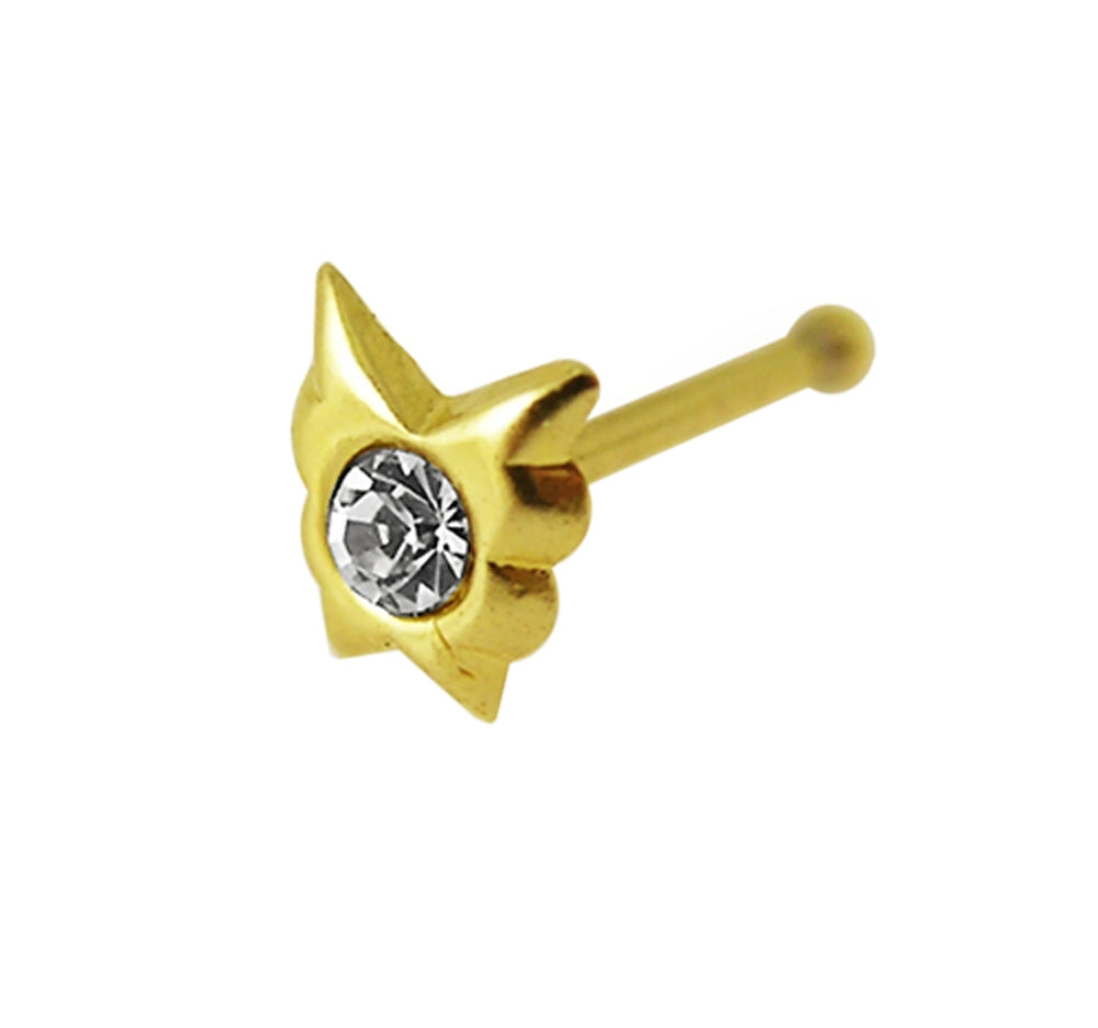 9K Gold Jeweled Butterfly Ball End Nose Pin