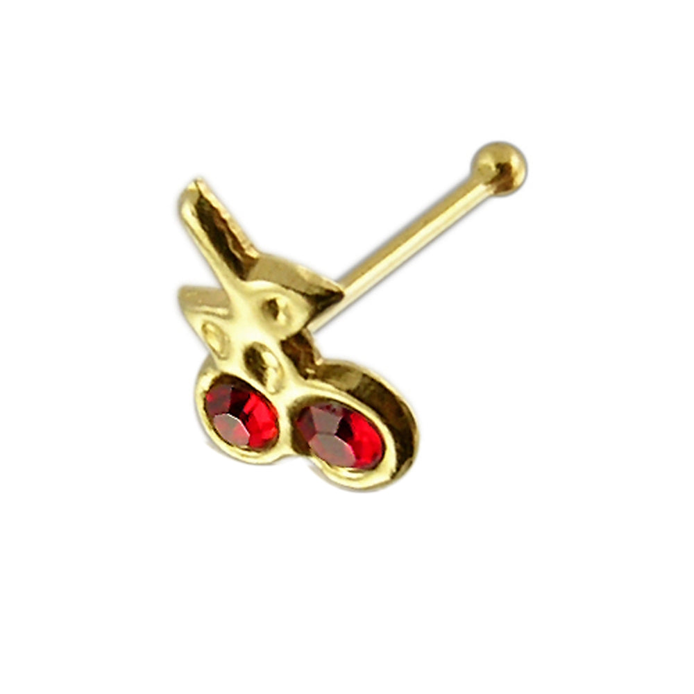9K Gold Jeweled Cherry Ball End Nose Pin