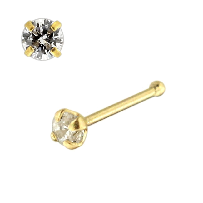 9K Solid Rose Gold Round Jeweled Nose Bone in Box