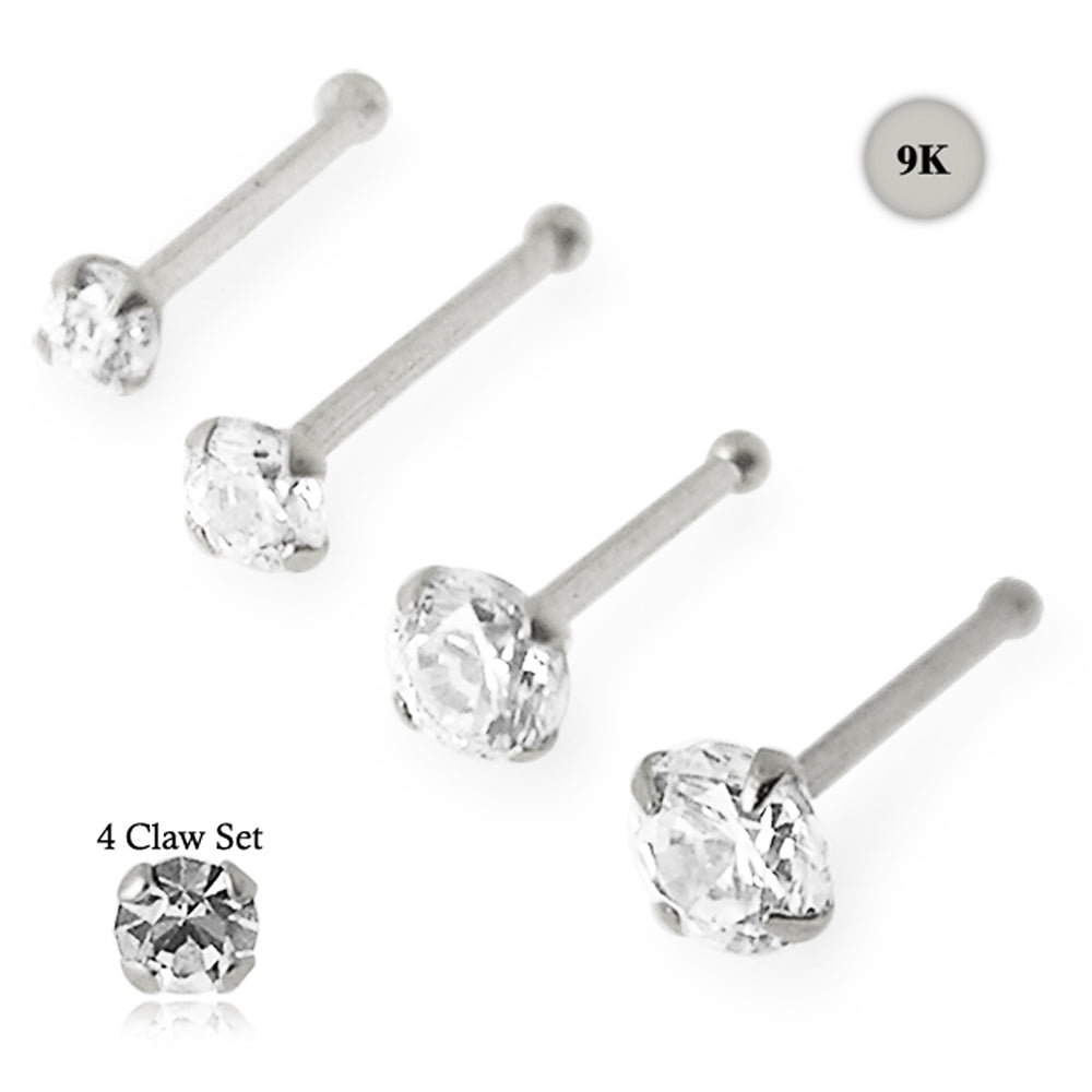9K Solid White Gold Round Jeweled Nose Bone in Box