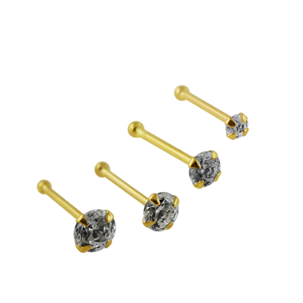 9K Solid Yellow Gold Round Jeweled Nose Bone in Box