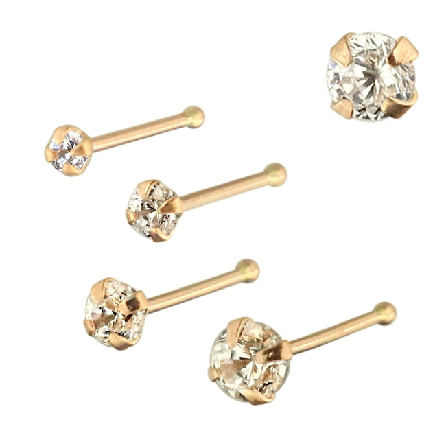 9K Solid Rose Gold Round Jeweled Nose Bone in Box