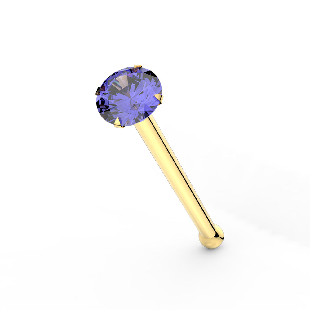 9K Solid Yellow Gold Tanzanite Jeweled Nose Bone Stud