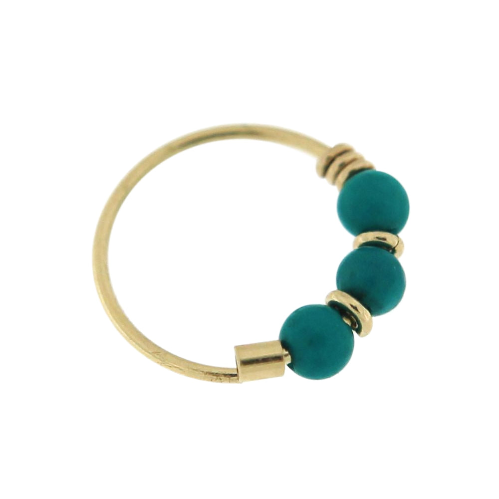 9K Yellow Gold Turquoise Beads Hoop Nose Ring