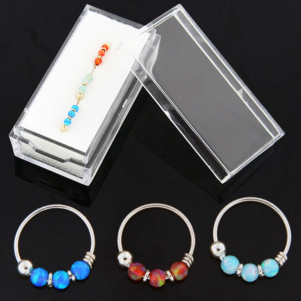 3 pieces 9K Yellow Gold Opal Stones Hoop Nose Ring in Box