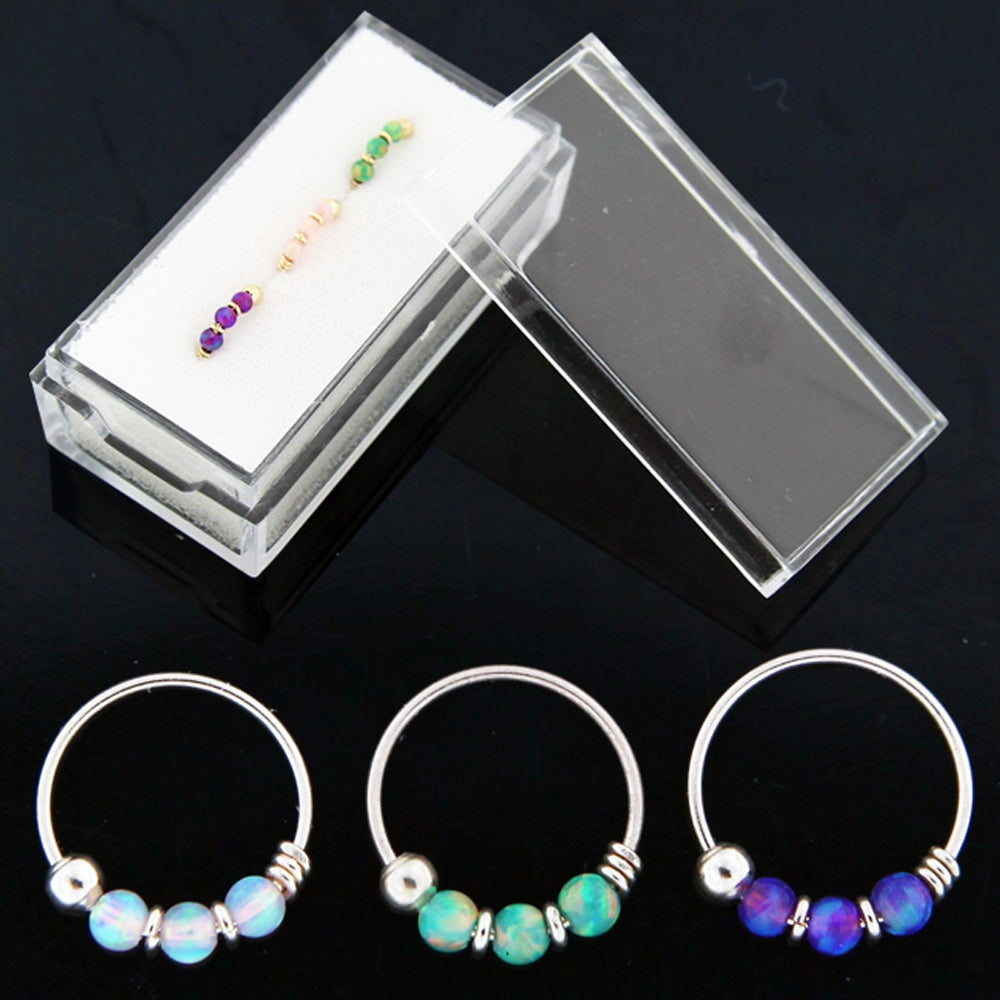 9K Yellow Gold Opal Stones Hoop Nose Ring 3 pieces in Box