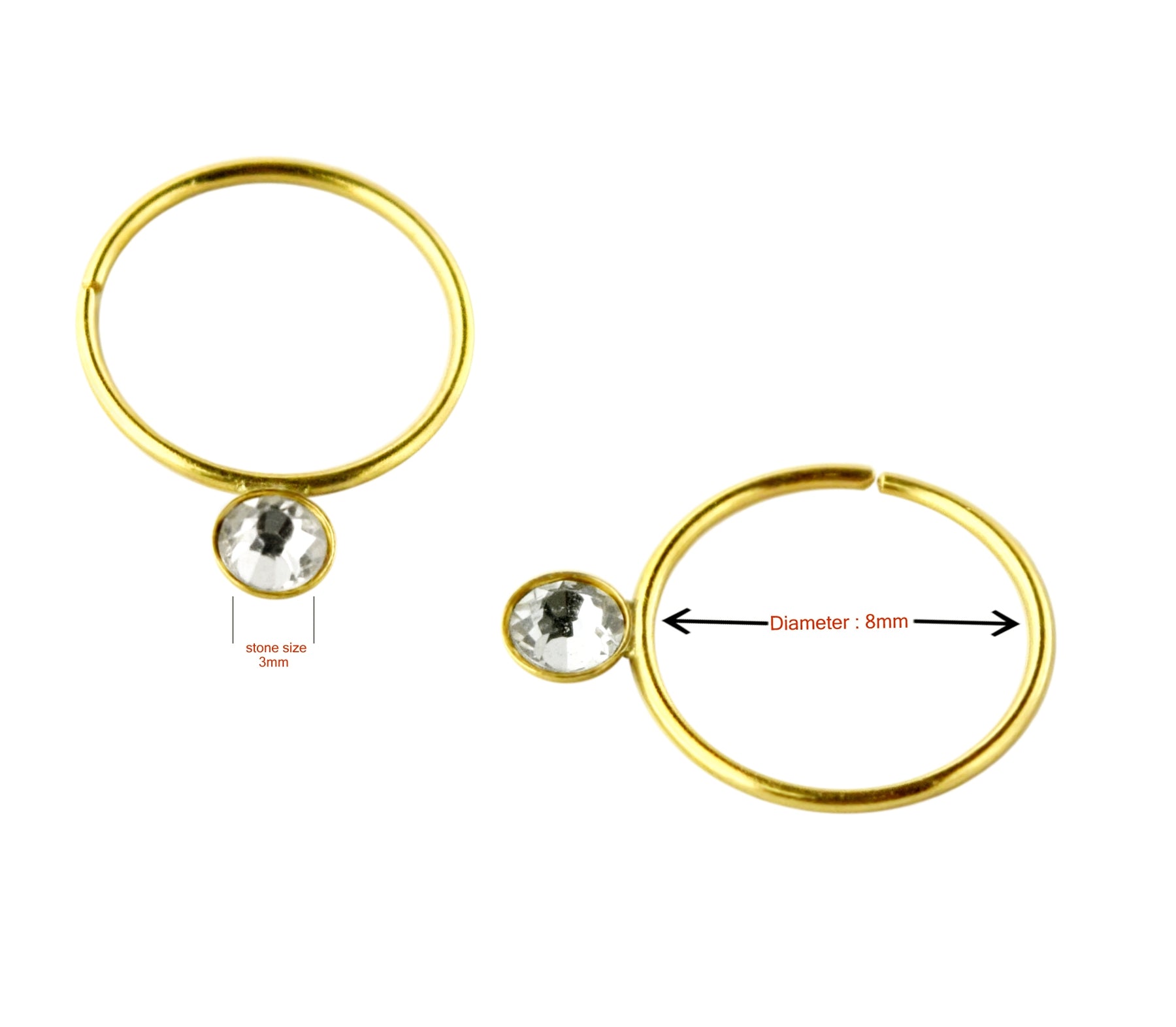 9K Gold Jeweled Seamless Continues Hoop Nose Ring