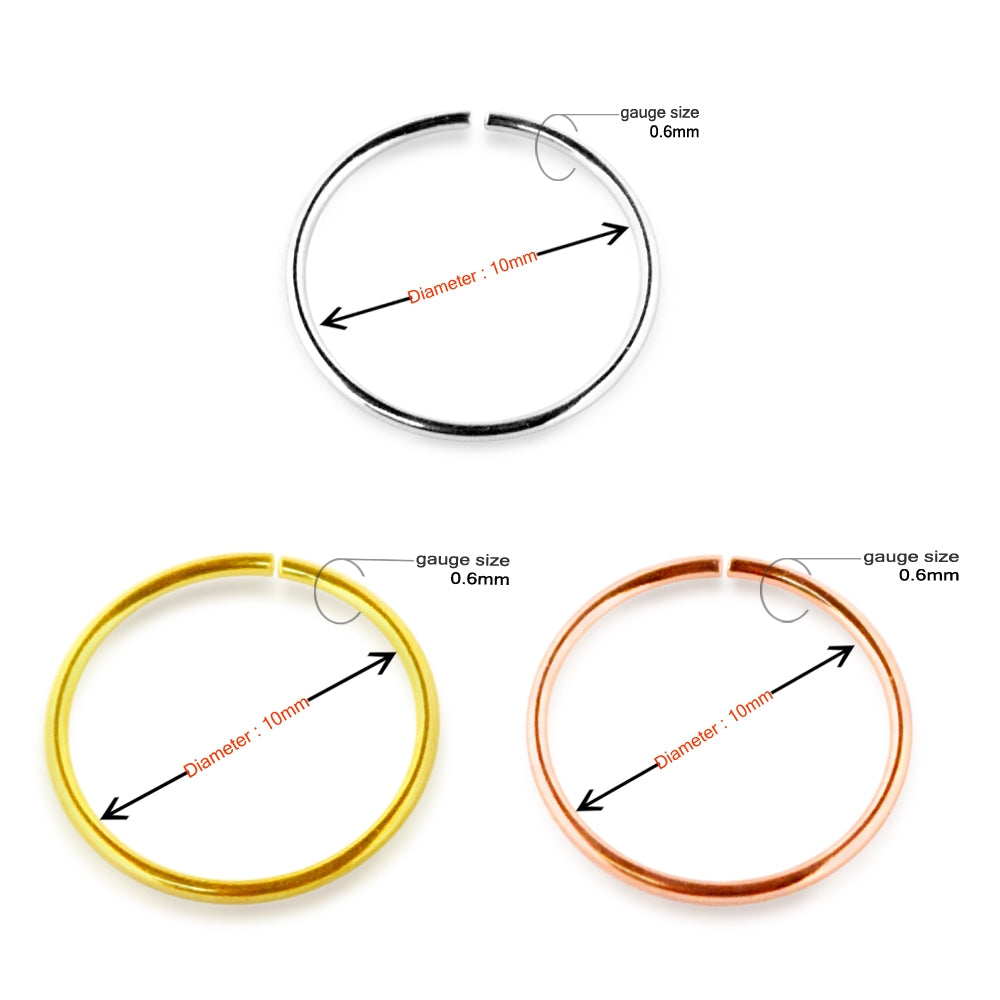 9K Gold 10 mm Seamless Continuous Nose Hoop Ring in Box