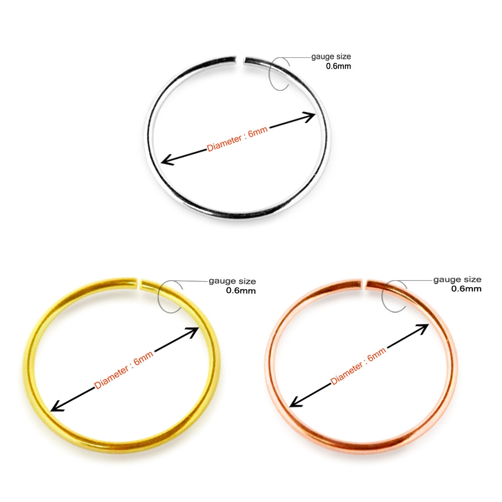 9K Gold 6 mm Seamless Continuous Nose Hoop Ring in Box