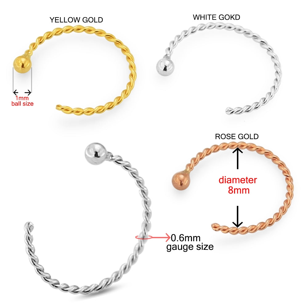 9K Gold Twisted Open Hoop Nose Ring