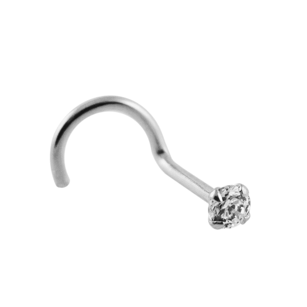 9K Solid White Gold Round CZ Jeweled Nose Screw in Box