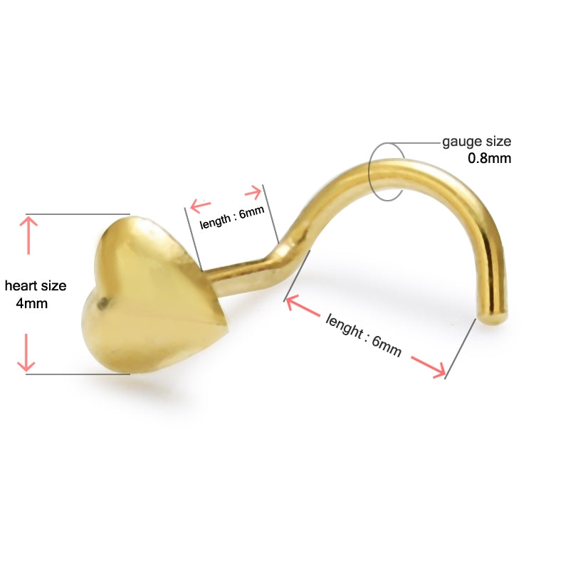 9K Gold Heart Nose Screw