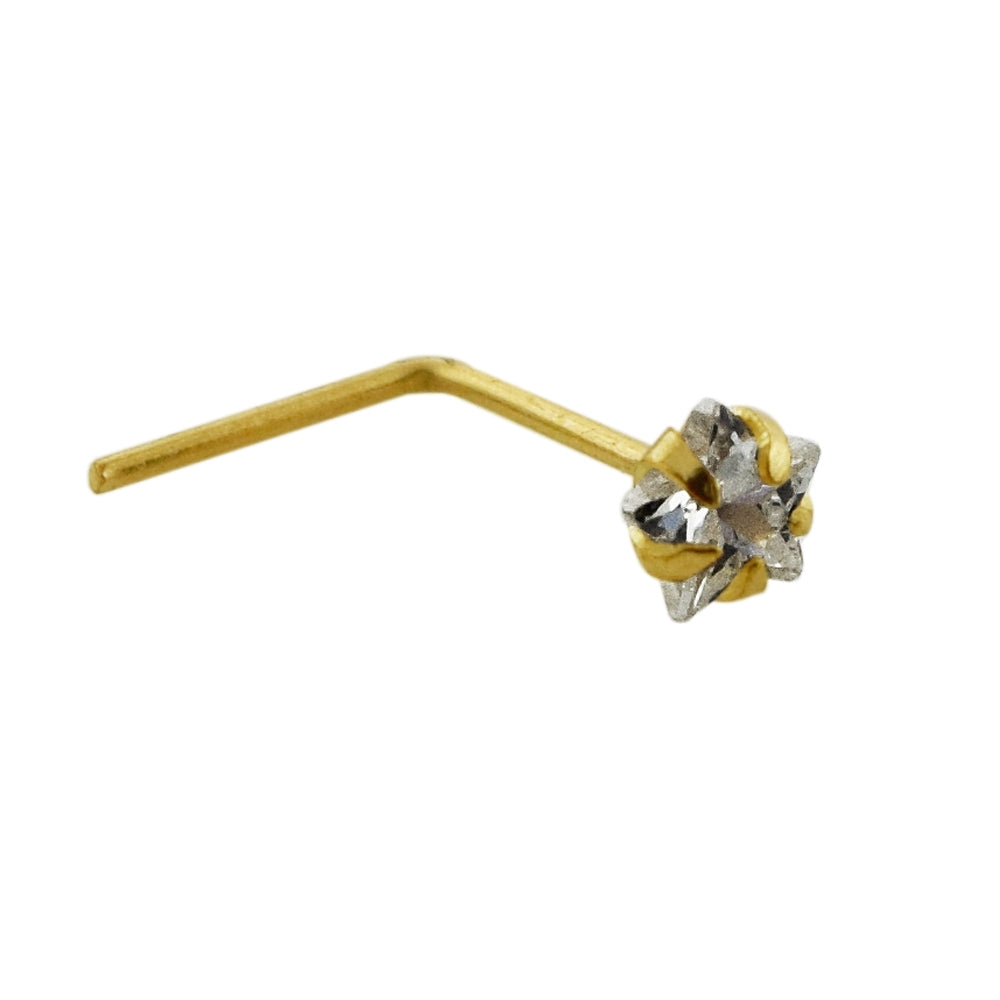 9K Gold L-Shaped Star CZ Nose Stud