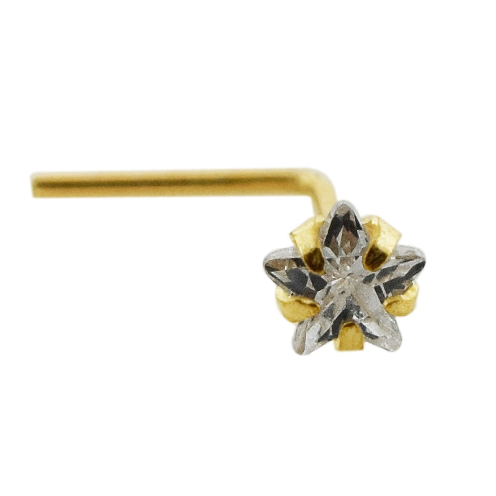 9K Gold L-Shaped Star CZ Nose Stud