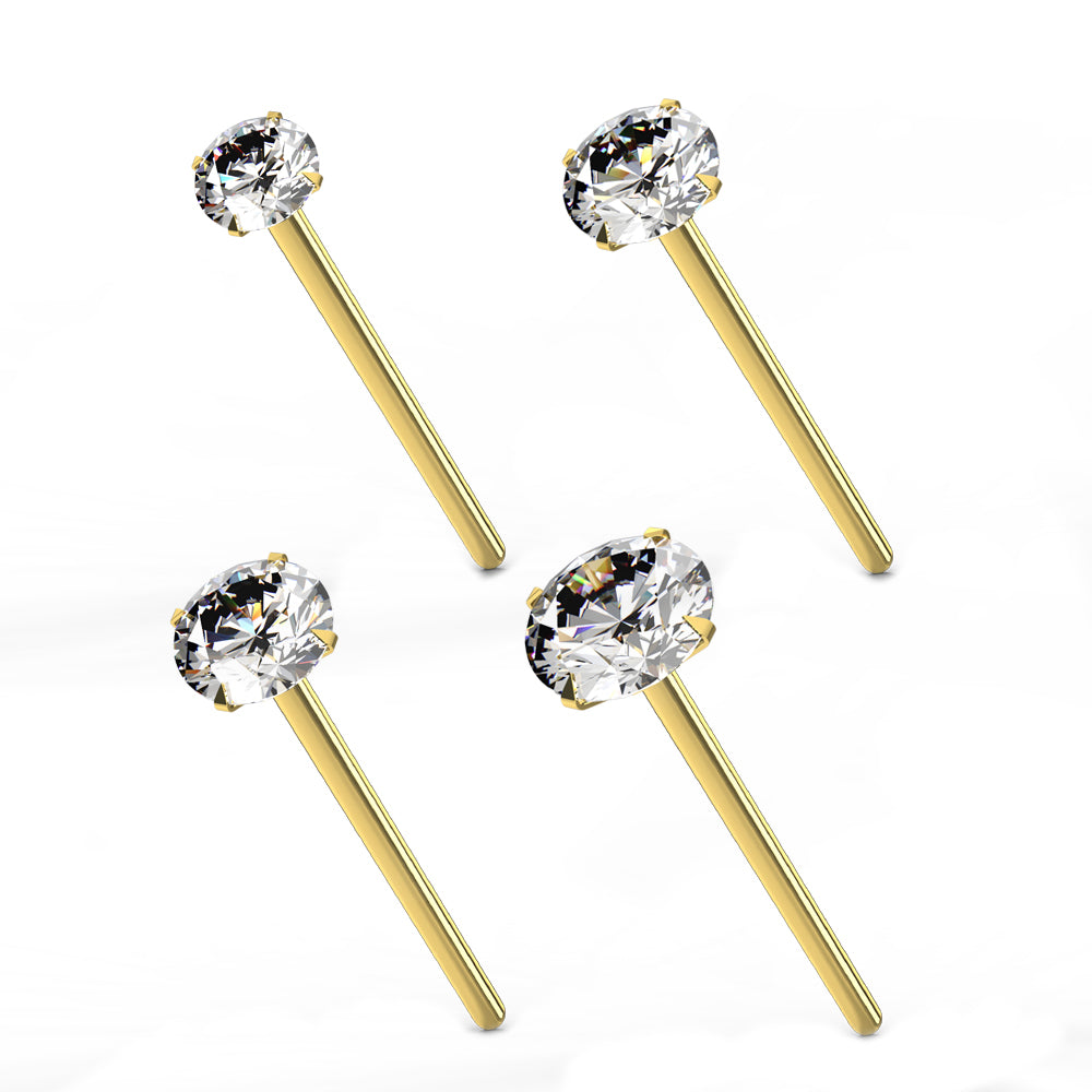 20G 9K Yellow Gold CZ Prong Setting Nose Stud