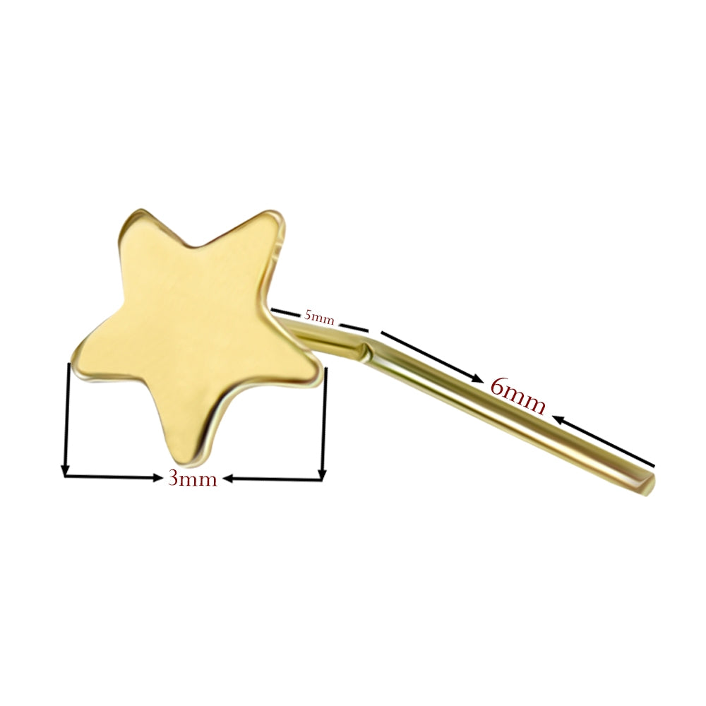 9K Soild Yellow Plain Star L-Shape Nose Stud