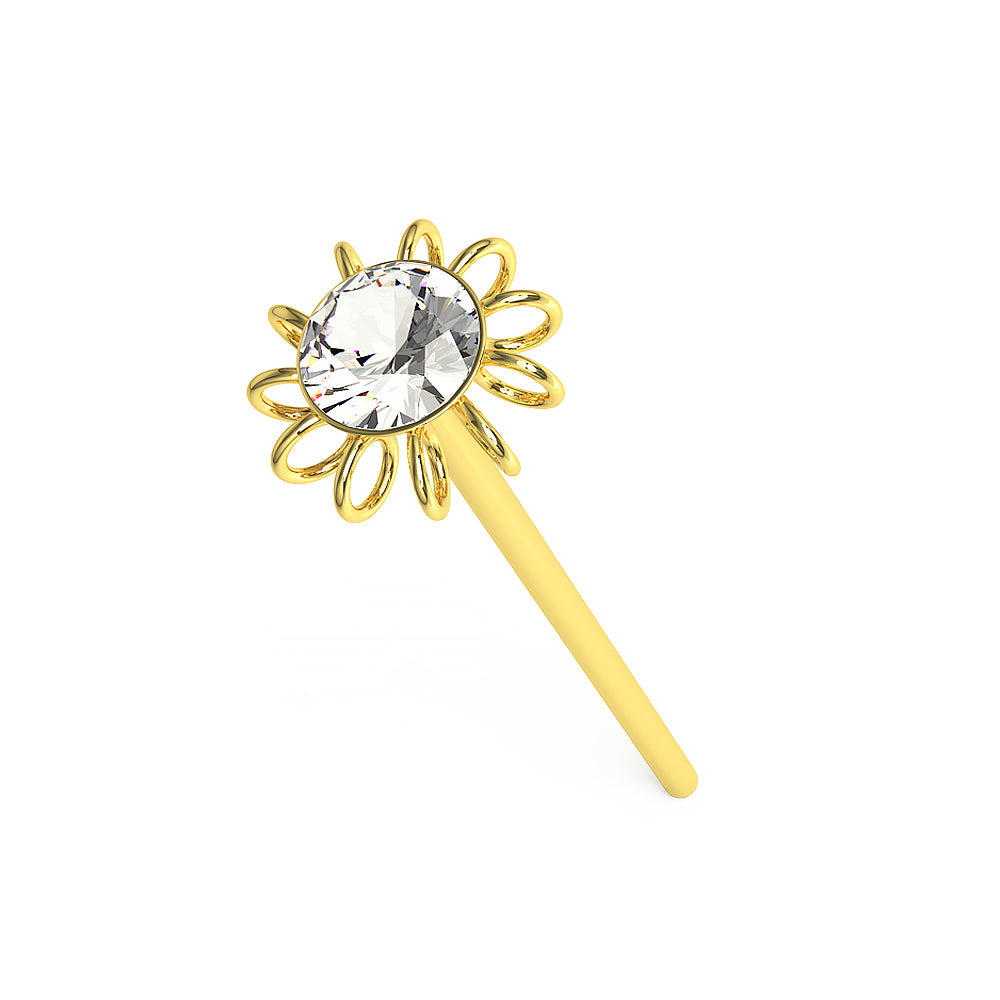 9K Gold Jeweled Coil Flower Straight Nose Stud