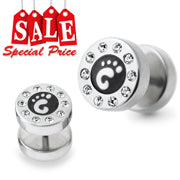 Foot Logo Jeweled Fake Ear Plug Earring