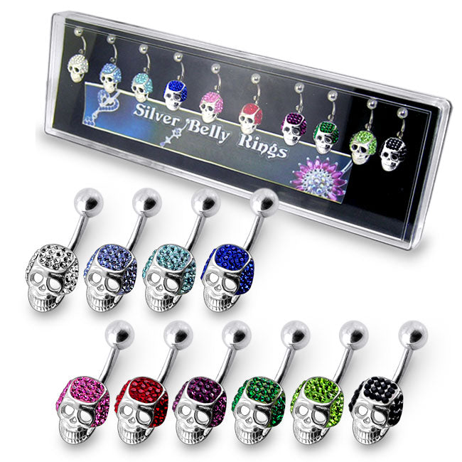 Jeweled Skull Silver Belly Ring