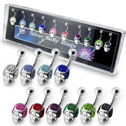Jeweled Skull Silver Belly Ring