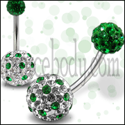 Multi Color Crystal Stone Balls With SS Banana Bar Belly Ring FDBLY093