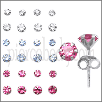3mm & 4mm Glass Stone Ear Studs in a 12 pair Tray