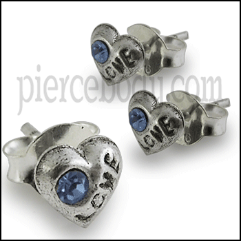 Single Gem Heart oxidised Ear Stud