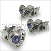 Single Gem Heart oxidised Ear Stud