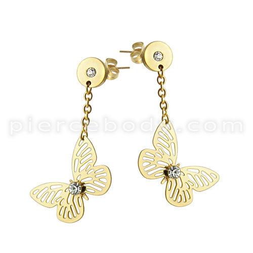 Stainless Steel Dangling Butterfly Earring TEAJA684G
