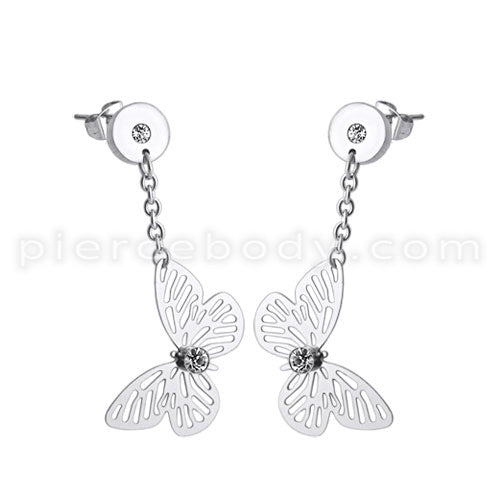 Stainless Steel Dangling Butterfly Earring