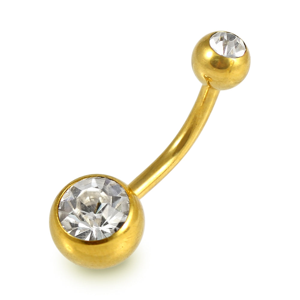 G23 Grade Gold Anodized Titanium Double Jeweled Belly Banana Ring