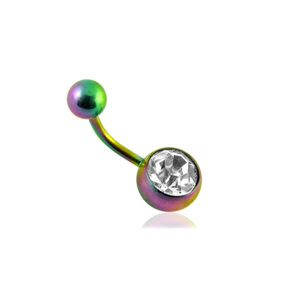 Rainbow anodised Jewleled 316L Steel Belly Banana