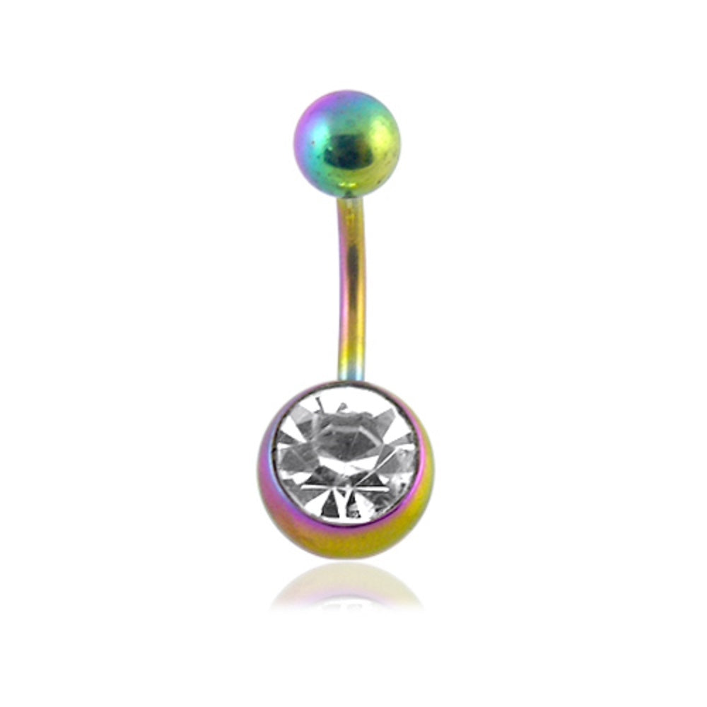 Rainbow anodised Jewleled 316L Steel Belly Banana