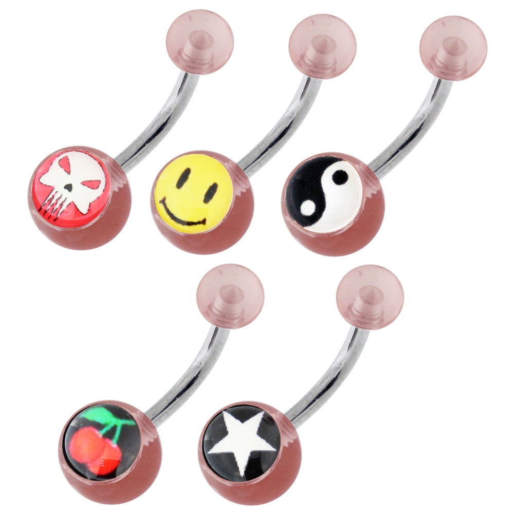 316L Pink & Black Navel Banana With UV Logo Balls