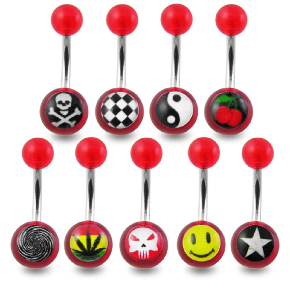 316L Mix Color Belly Banana Ring With UV Logo Balls