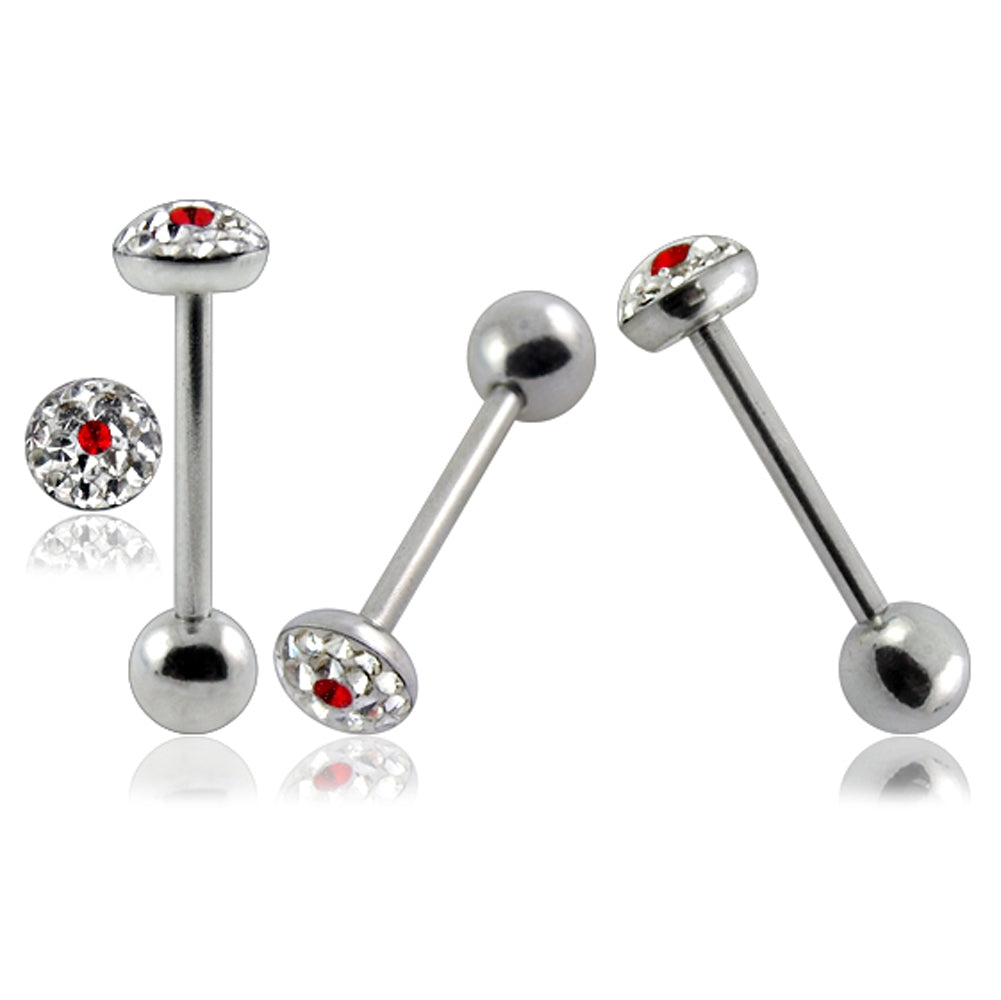 Tongue Barbell with Single Pink Stone Epoxy covered by crystals