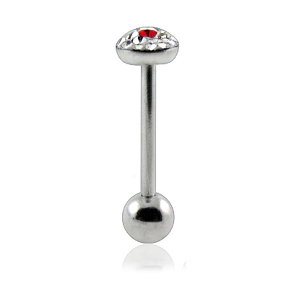 Tongue Barbell with Single Pink Stone Epoxy covered by crystals
