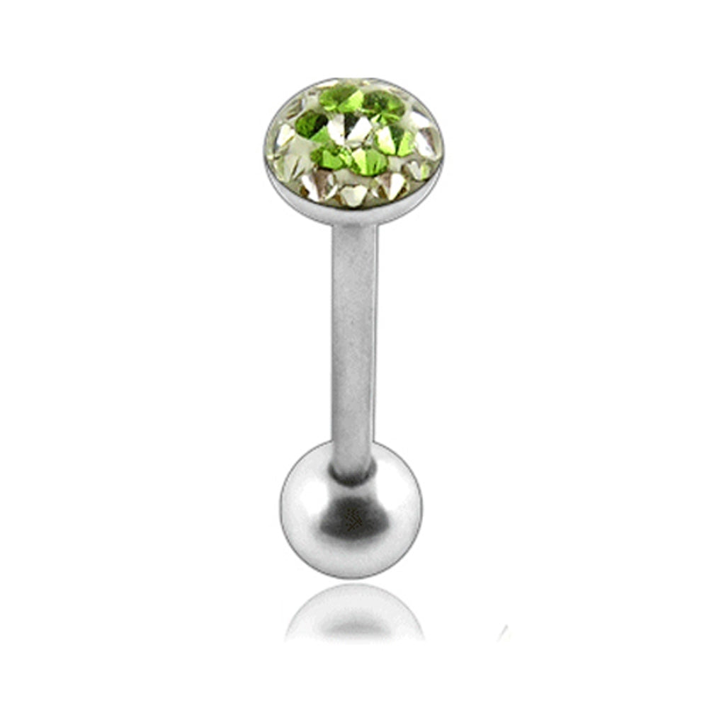 Tongue Barbell with Green Epoxy covered crystals