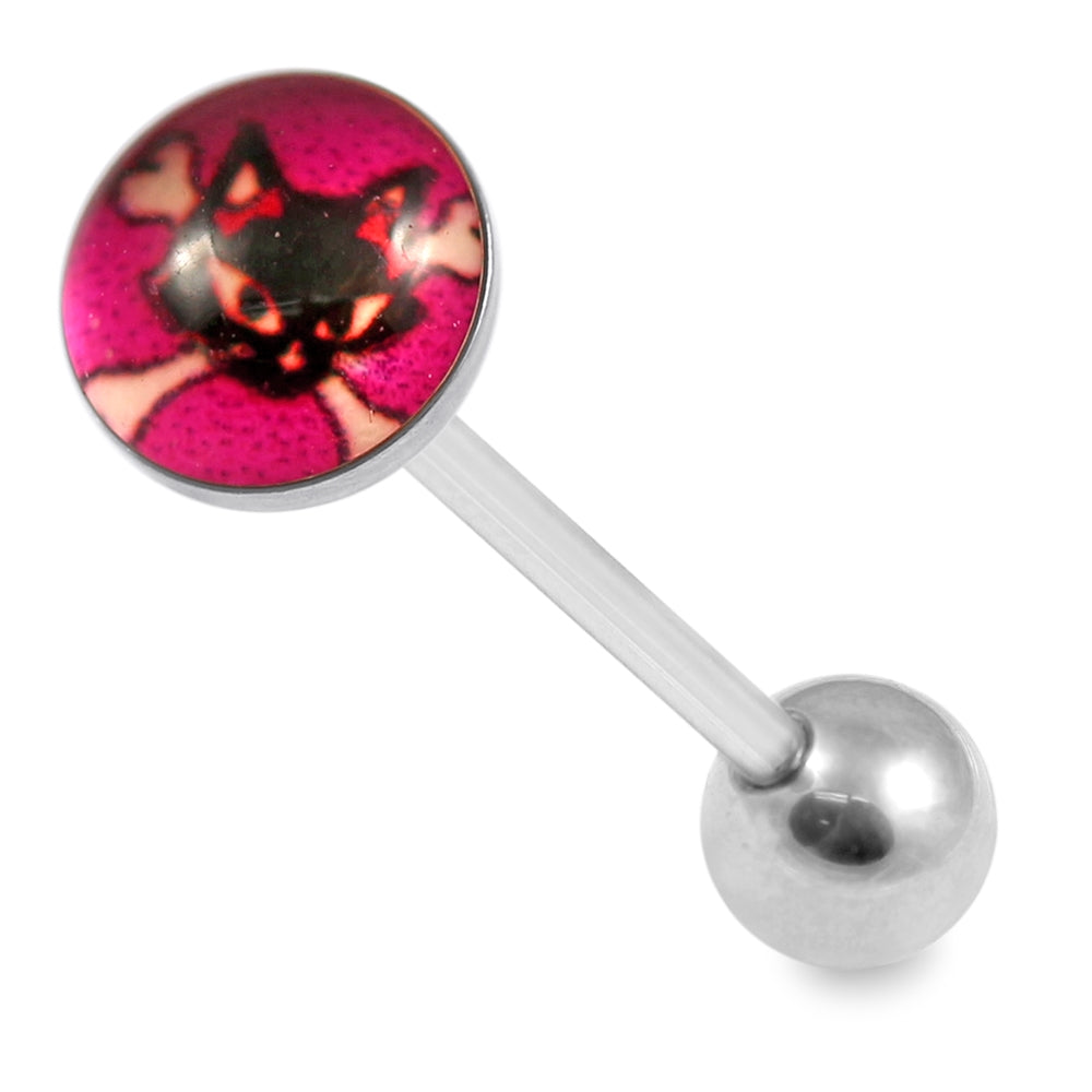 SS Tongue Barbell With Round Top Logo