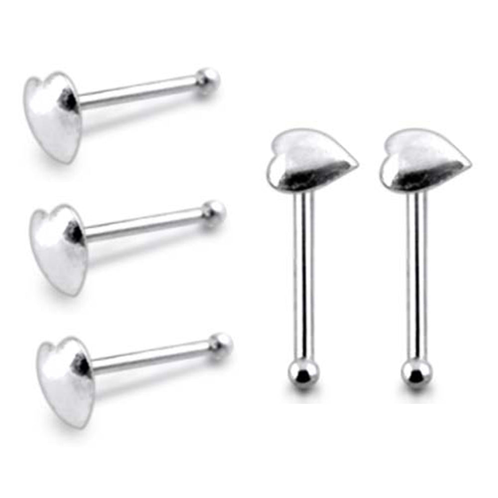 Plain Pumped Heart Ball End Nose Pin