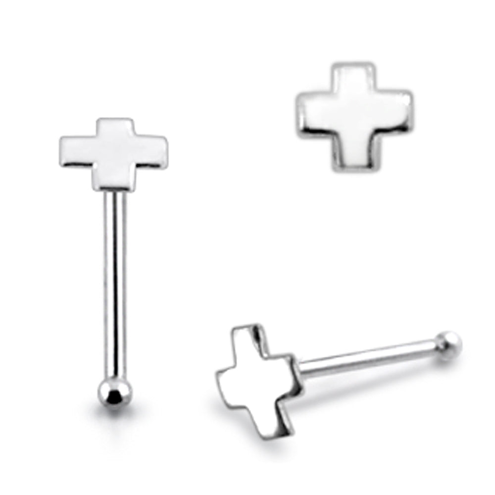 Flat Plain Cross Ball End Nose Pin