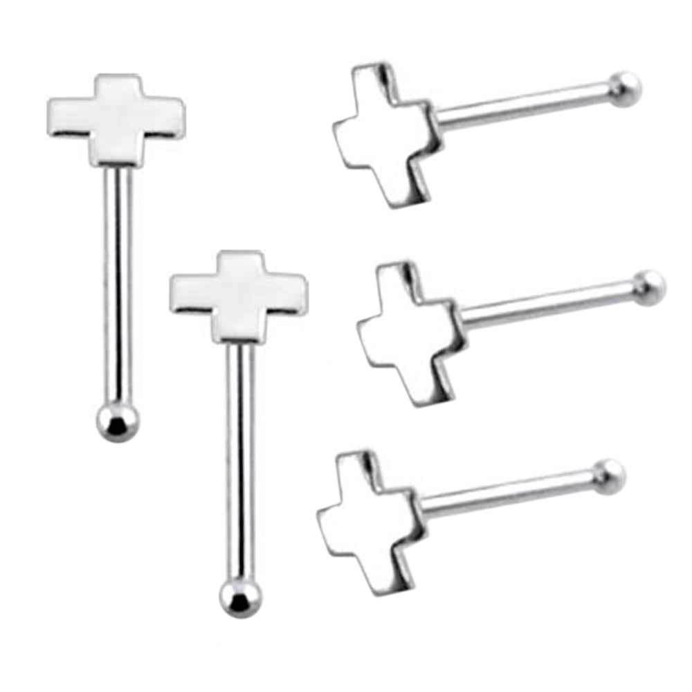 Flat Plain Cross Ball End Nose Pin