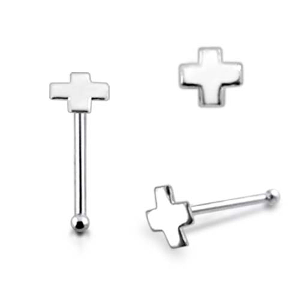 Flat Plain Cross Ball End Nose Pin