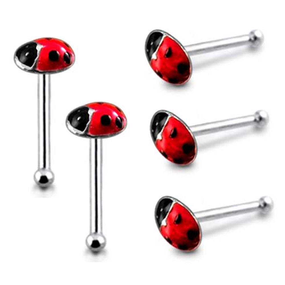Hand Painted Ladybug Ball End Nose Pin