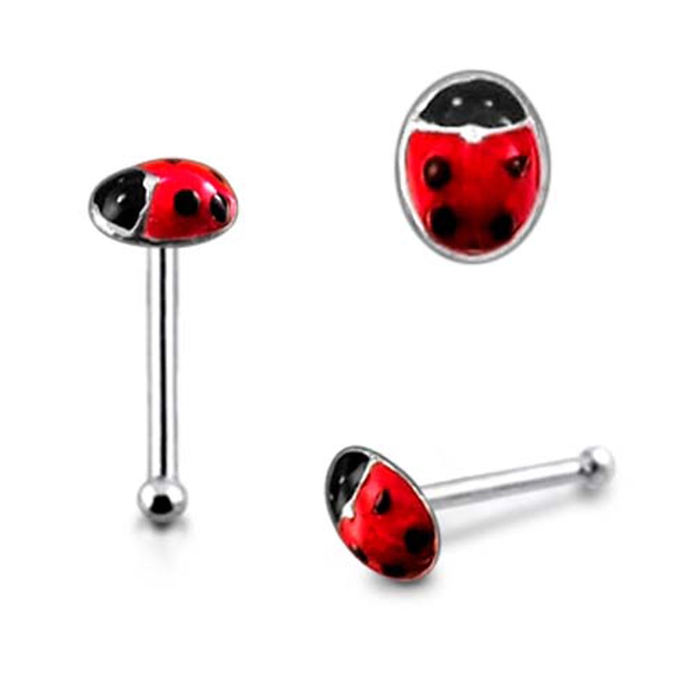 Hand Painted Ladybug Ball End Nose Pin