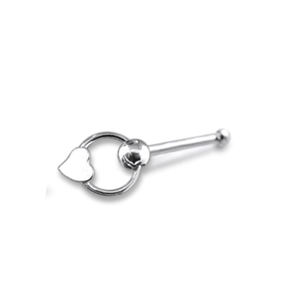 Plain Heart on Moving Ring Ball End Nose Pin